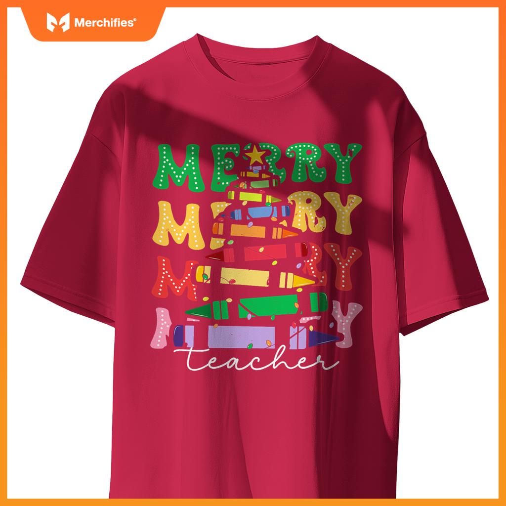 Merry Teacher Christmas Pencil Tree Xmas 2024