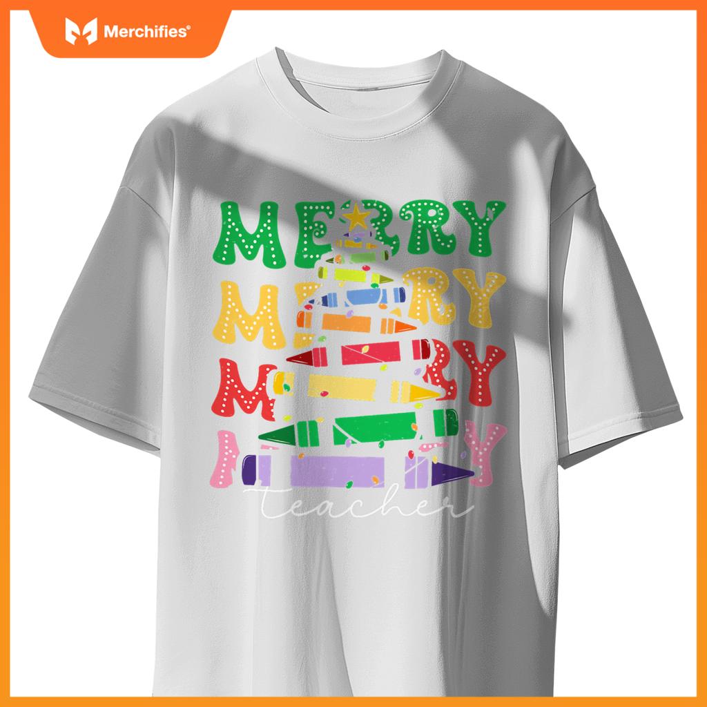 Merry Teacher Christmas Pencil Tree Xmas 2024