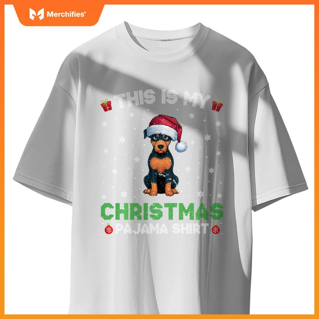 Miniature Pinscher Dog Wearing Santa Hat Christmas Pajama T-Shirt