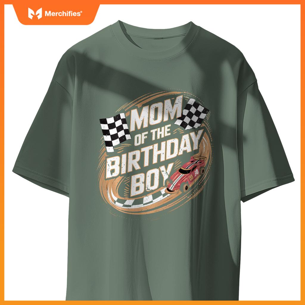 Mom Of The Birthday Boy Race Car Mama Son Toddler Boy Racing T-Shirt