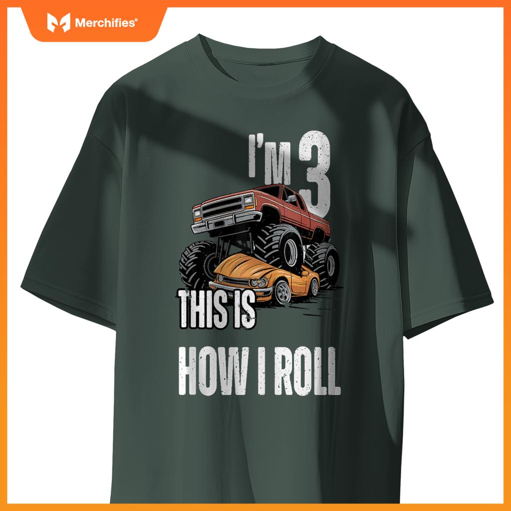 Monster Truck 3 Year Old Toddlers Boy 3rd Birthday Party Car T-Shirt