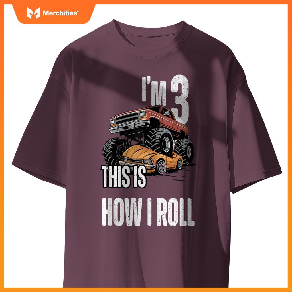 Monster Truck 3 Year Old Toddlers Boy 3rd Birthday Party Car T-Shirt