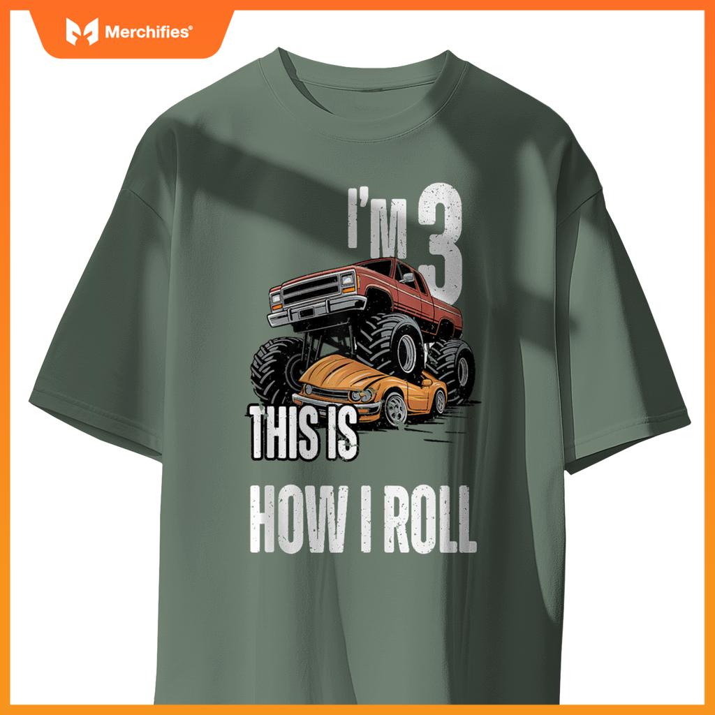 Monster Truck 3 Year Old Toddlers Boy 3rd Birthday Party Car T-Shirt