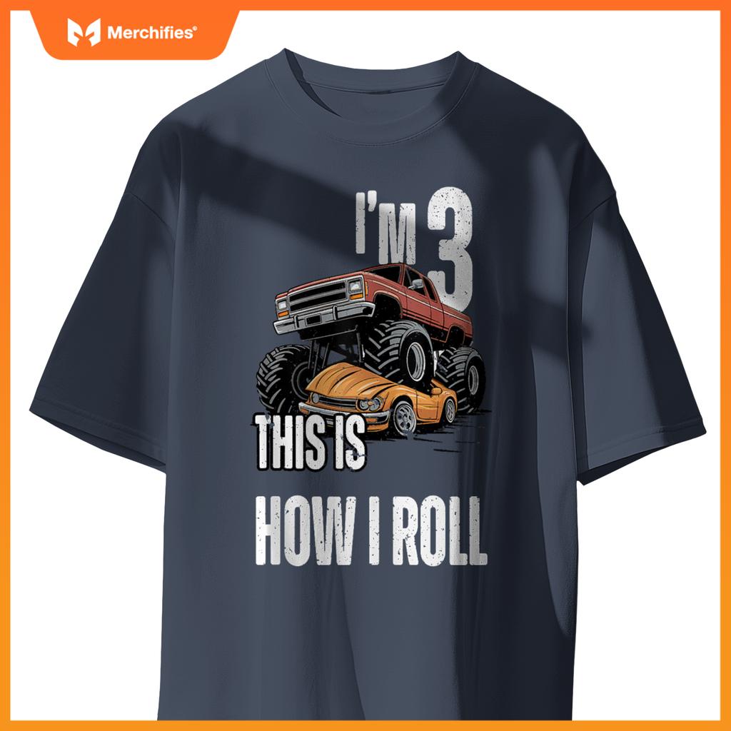 Monster Truck 3 Year Old Toddlers Boy 3rd Birthday Party Car T-Shirt