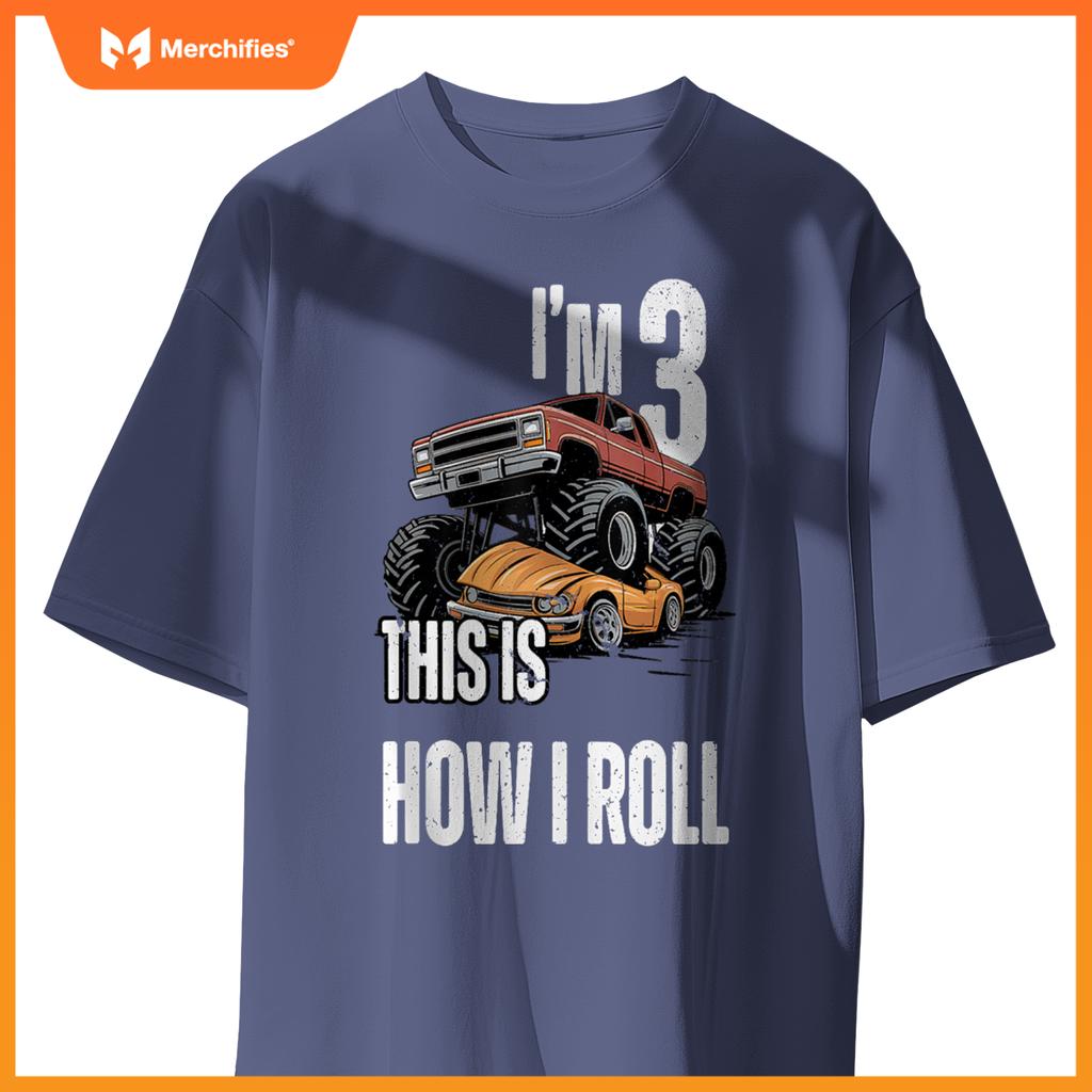 Monster Truck 3 Year Old Toddlers Boy 3rd Birthday Party Car T-Shirt
