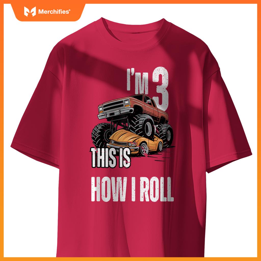 Monster Truck 3 Year Old Toddlers Boy 3rd Birthday Party Car T-Shirt