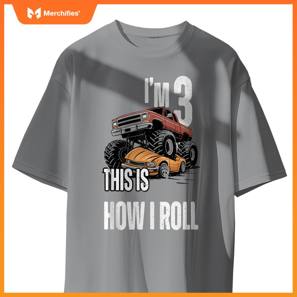 Monster Truck 3 Year Old Toddlers Boy 3rd Birthday Party Car T-Shirt