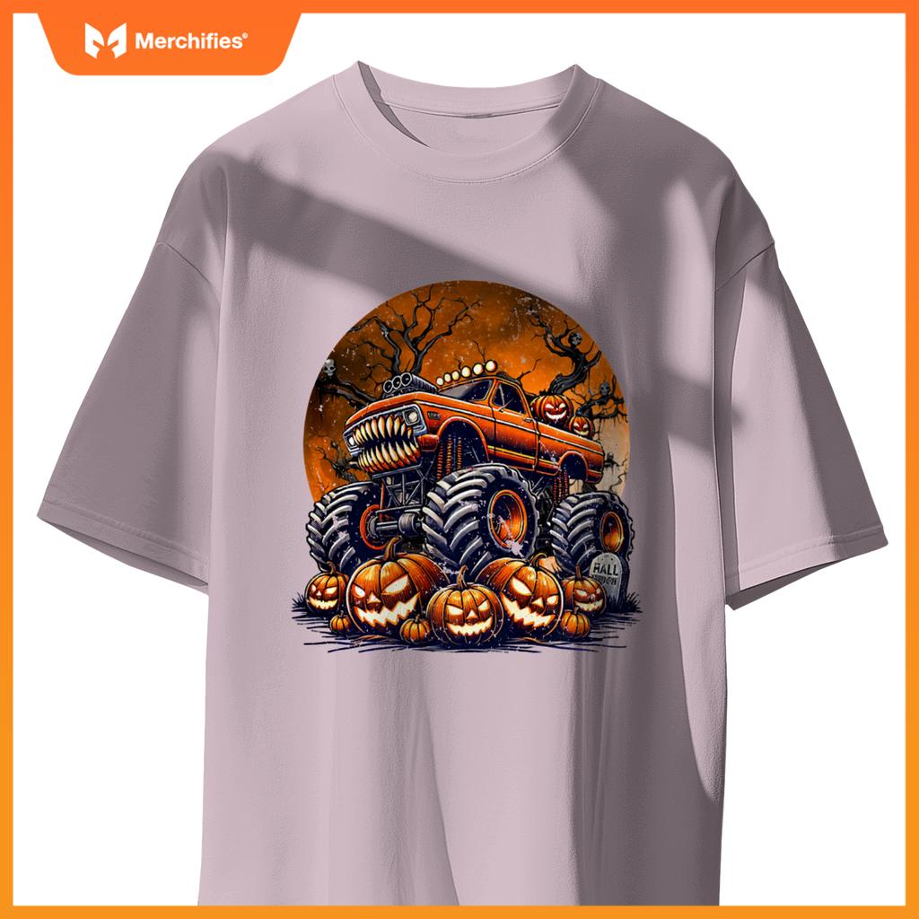 Monster Truck Halloween Jack O Lantern Moon Pumpkin Toddler T-Shirt