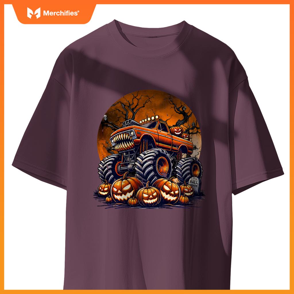 Monster Truck Halloween Jack O Lantern Moon Pumpkin Toddler T-Shirt