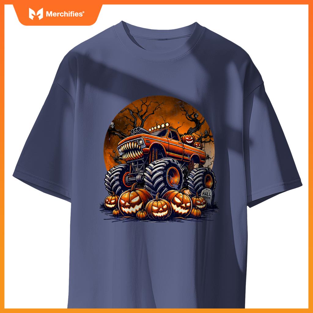 Monster Truck Halloween Jack O Lantern Moon Pumpkin Toddler T-Shirt