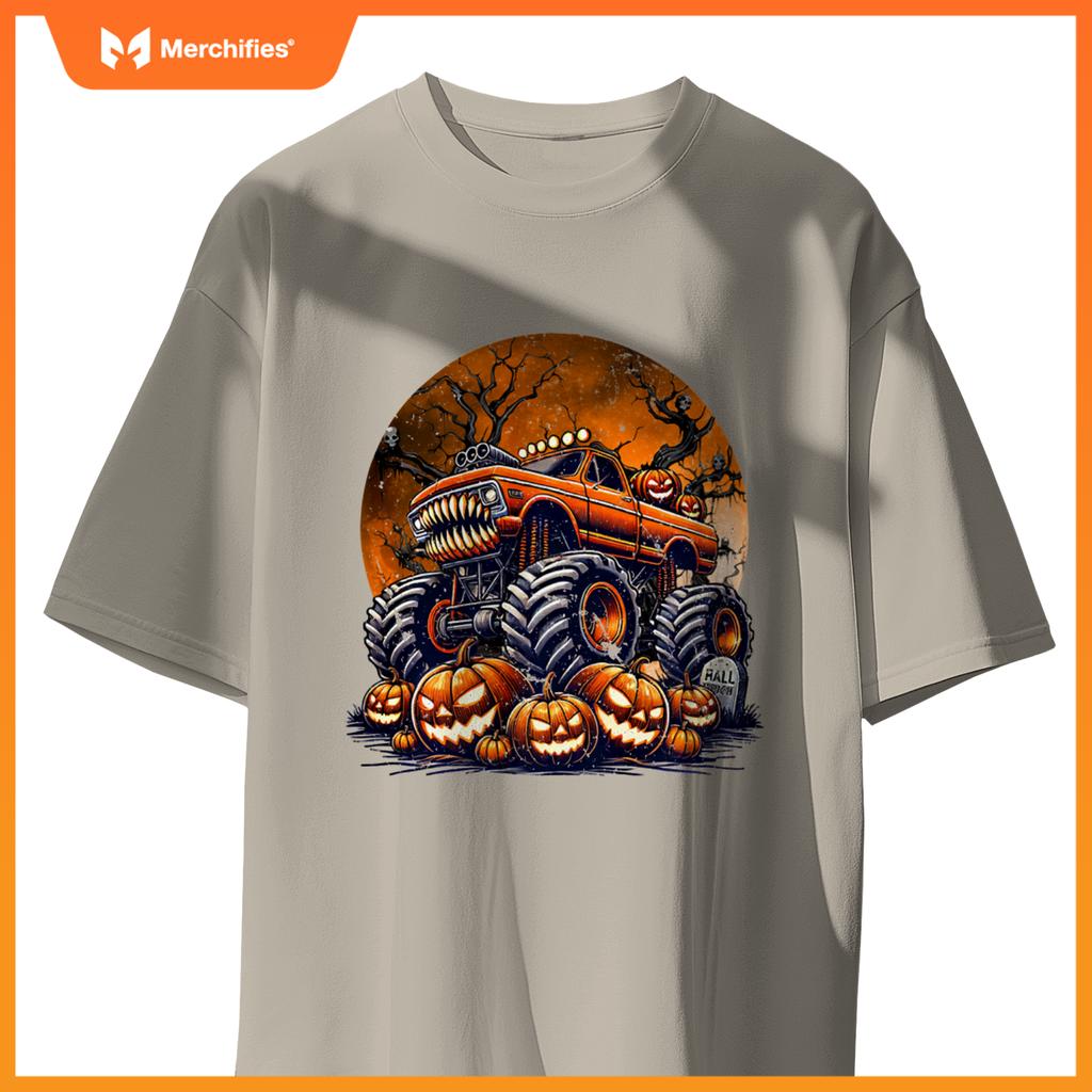 Monster Truck Halloween Jack O Lantern Moon Pumpkin Toddler T-Shirt