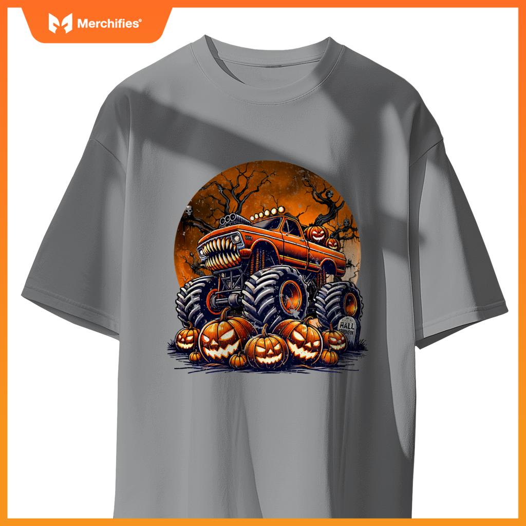 Monster Truck Halloween Jack O Lantern Moon Pumpkin Toddler T-Shirt