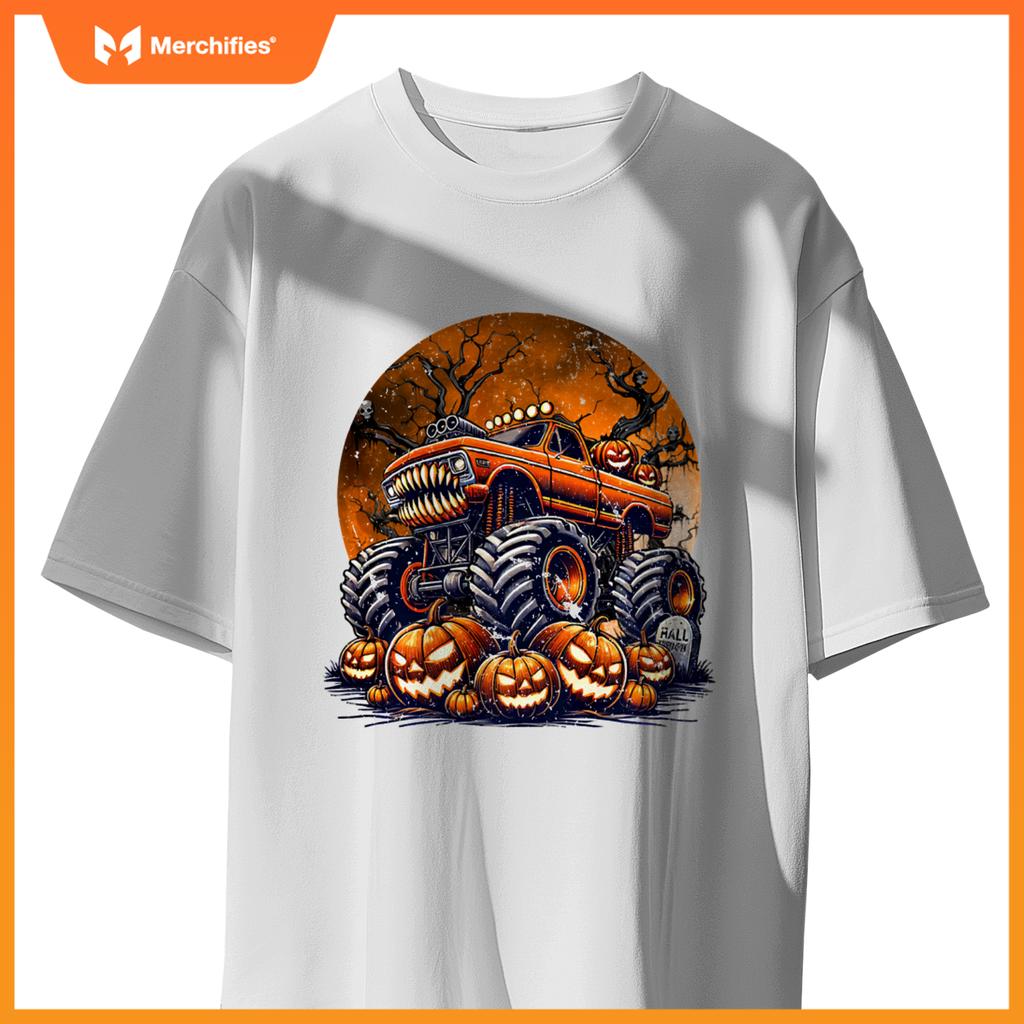 Monster Truck Halloween Jack O Lantern Moon Pumpkin Toddler T-Shirt