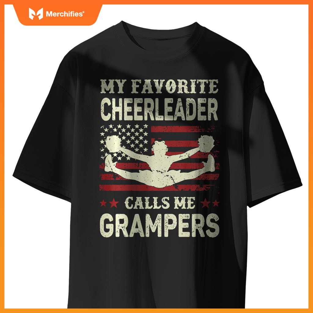 My Favorite Cheerleader Calls Me Grampers US Flag Patriotic T-Shirt