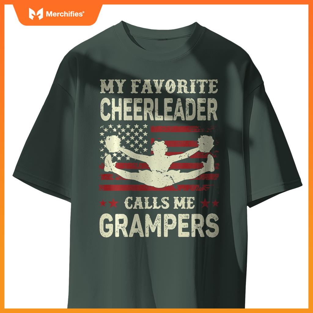 My Favorite Cheerleader Calls Me Grampers US Flag Patriotic T-Shirt