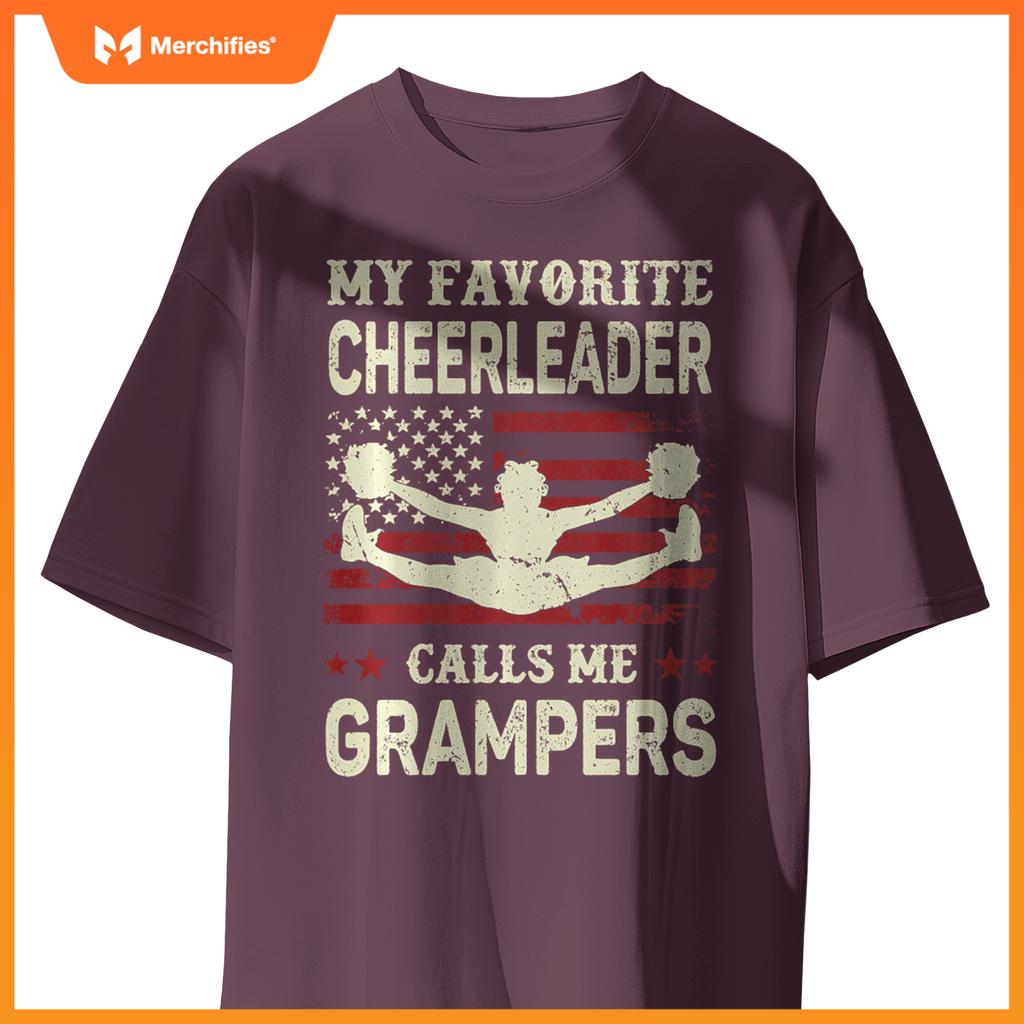 My Favorite Cheerleader Calls Me Grampers US Flag Patriotic T-Shirt