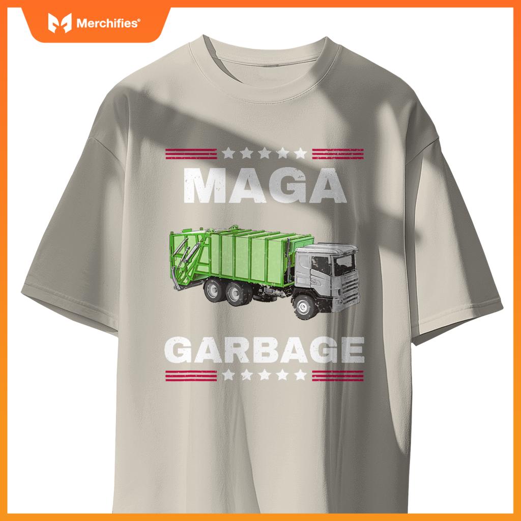 Funny Trump MAGA Garbage Truck American Flag T-Shirt