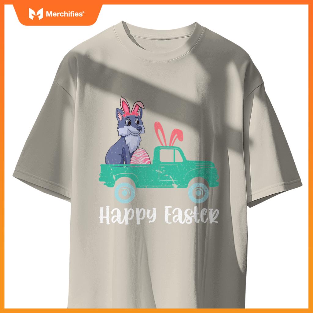 Happy Easter Wolf Bunny Riding Truck Boys Toddler T-Shirt
