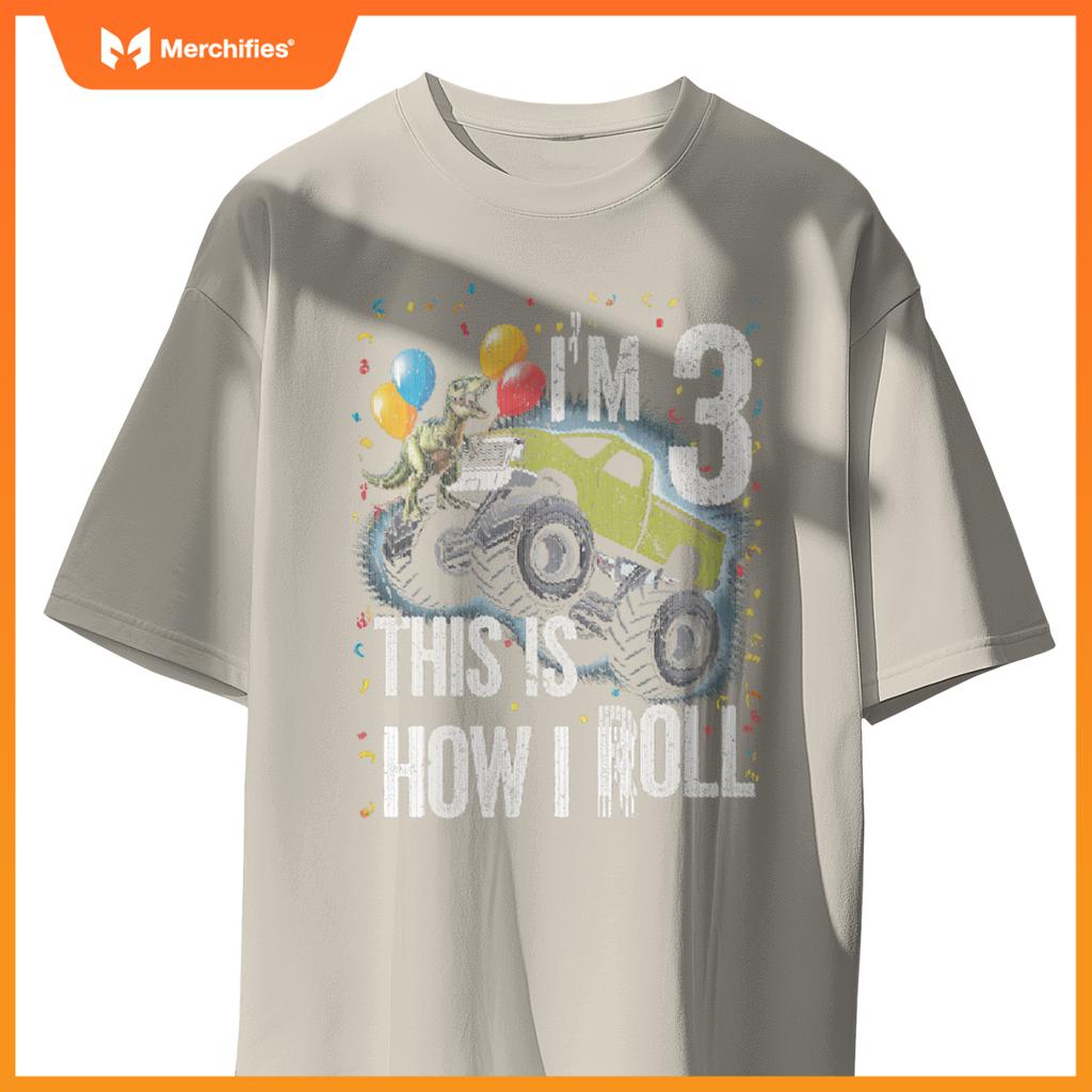 Monster Truck 3 Year Old Toddler 3rd Birthday Party Dinosaur T-Shirt