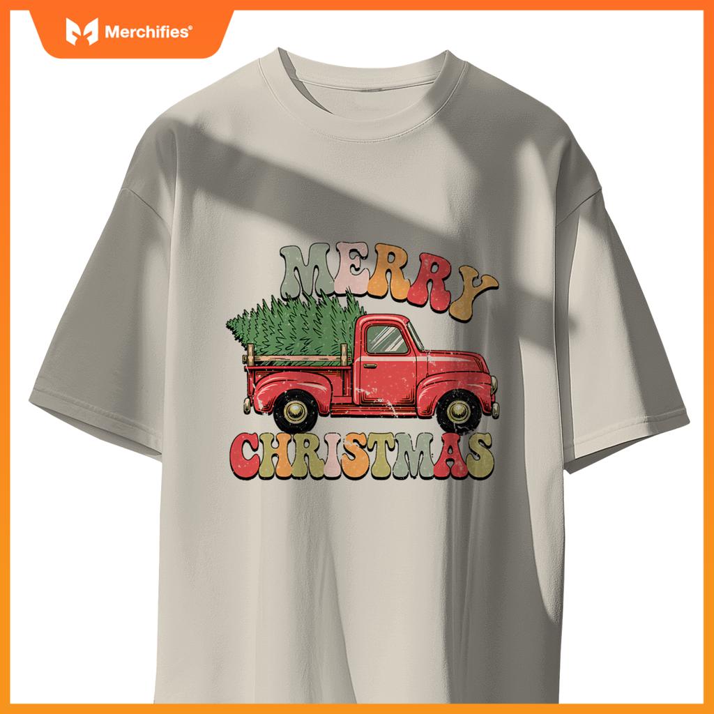 Groovy Wagon Red Car Merry Christmas Tree Truck Xmas Family T-Shirt