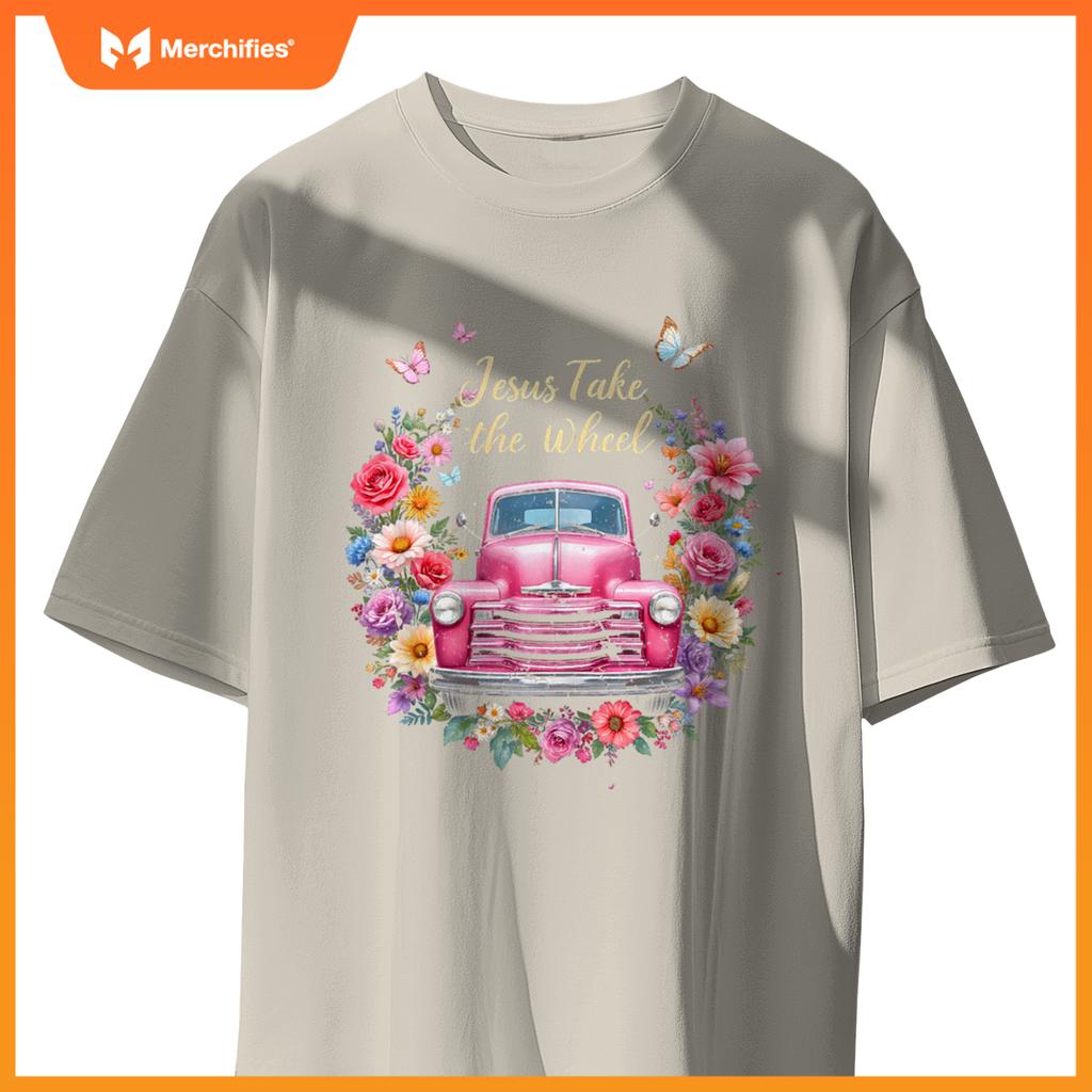 Jesus Take The Wheel Floral Farm Truck Catholic T-Shirt