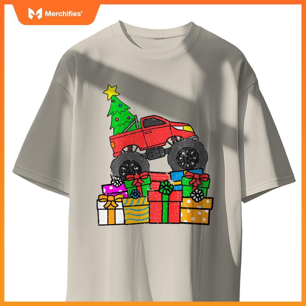 Kids Boys Monster Truck Christmas Toddler Kids T-Shirt