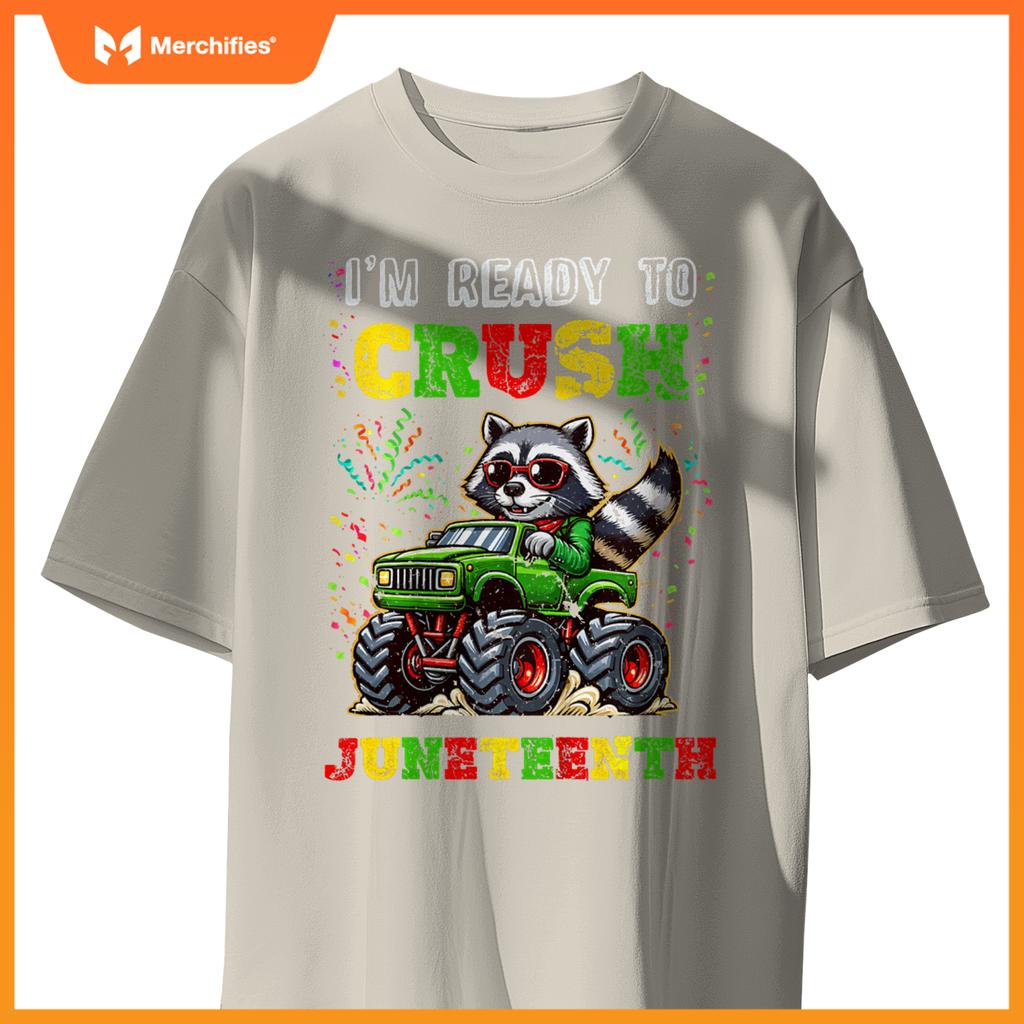 Kids Im Ready To Crush Junenth Monster Truck Raccoon Boys T-Shirt