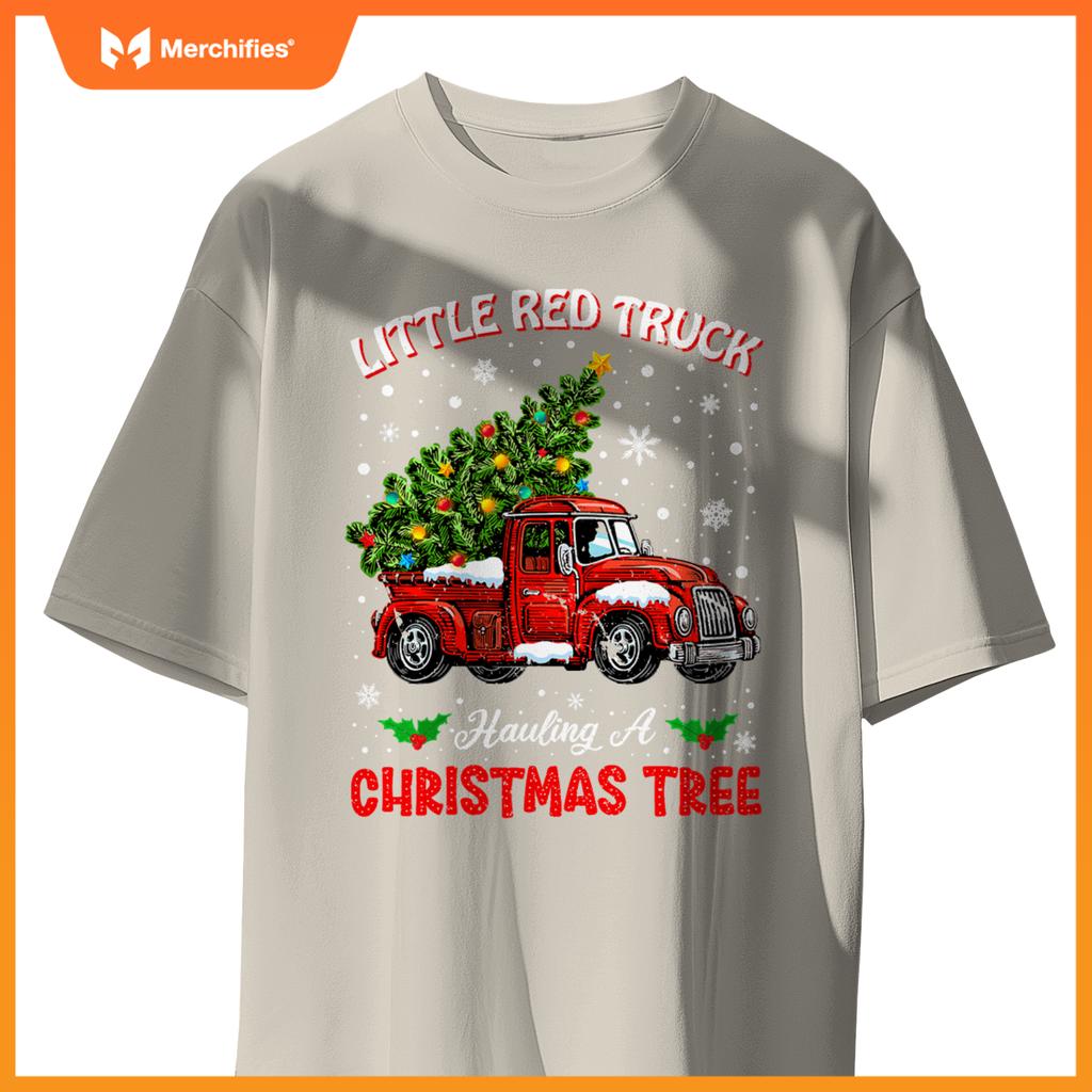 Little Red Truck Hauling A Christmas Tree T-Shirt