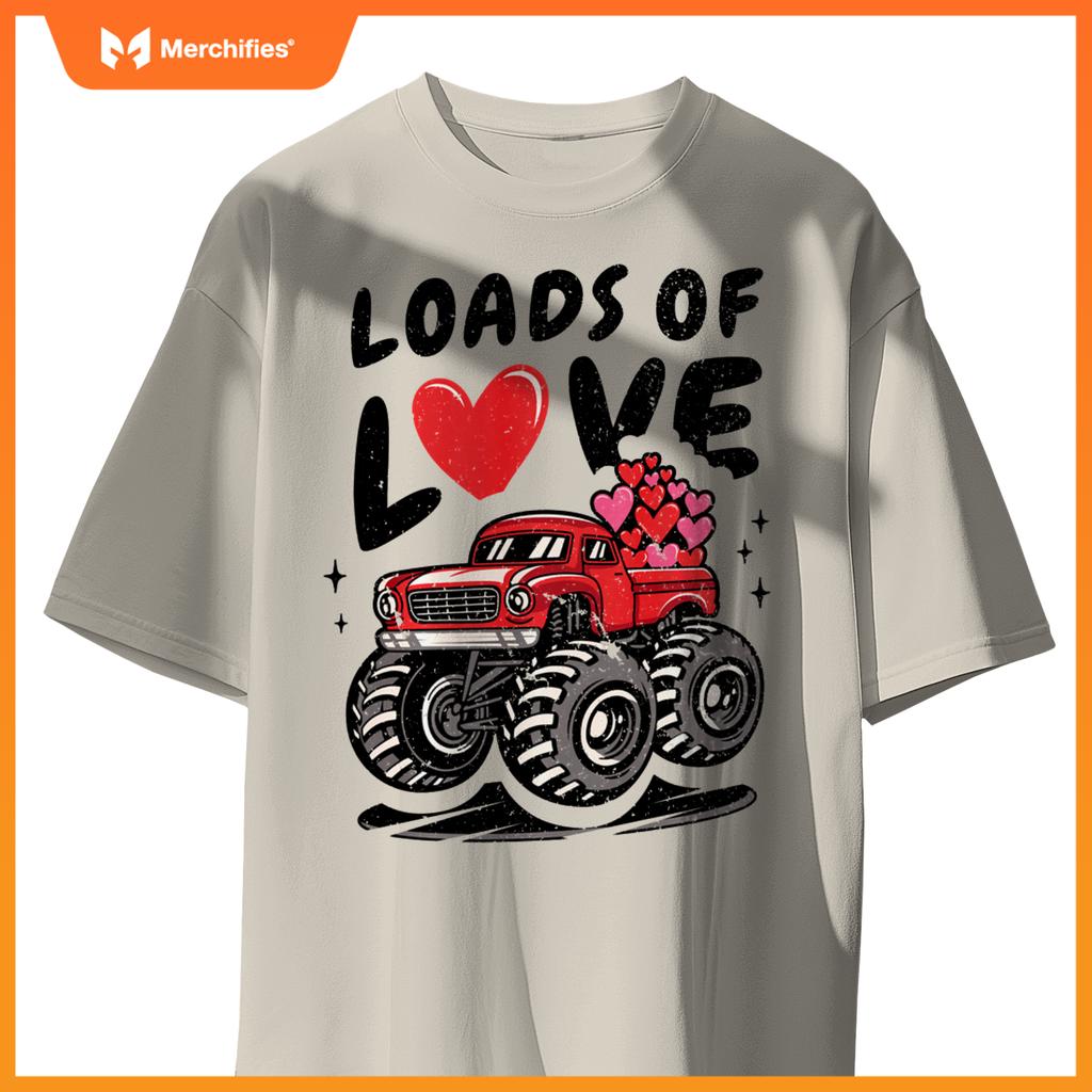 Loads Of Love Monster Truck Lovers Men Valentine's Day Heart T-Shirt