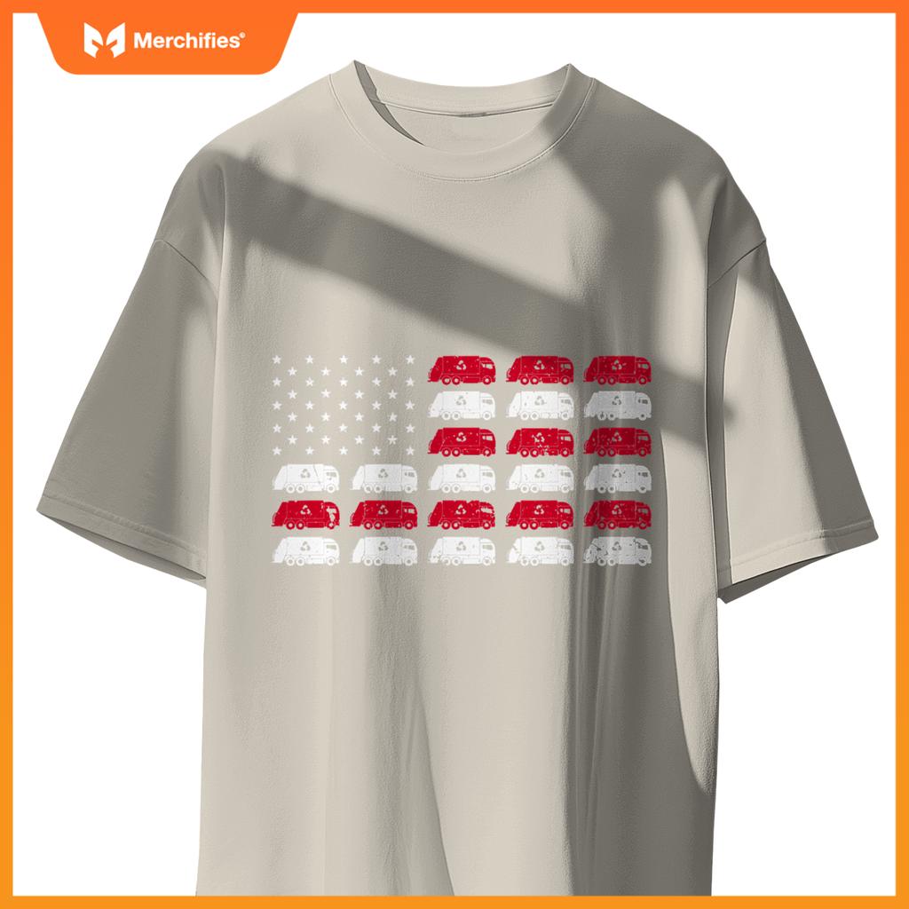 Garbage Truck USA American Flag Patriotic Men Women Boys T-Shirt