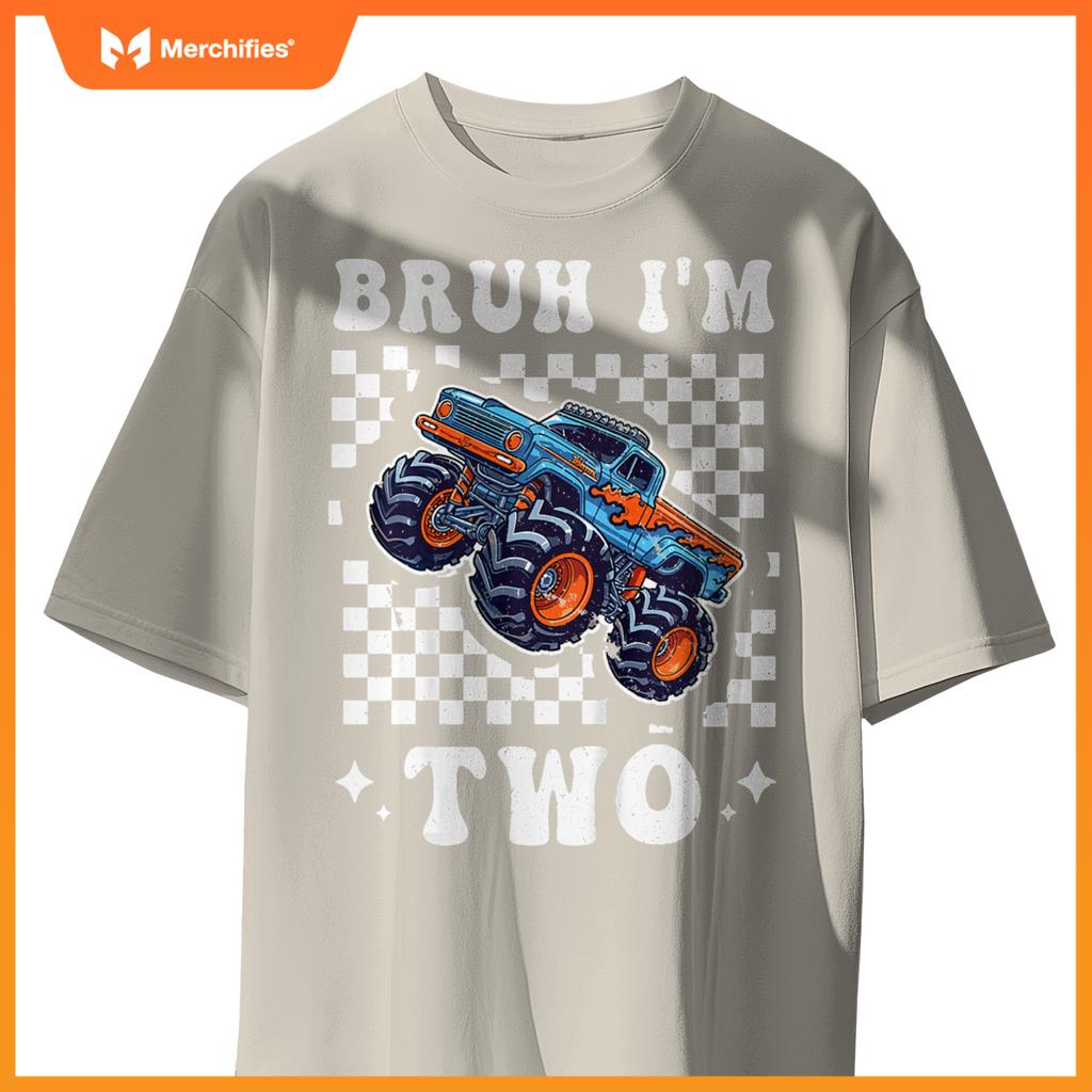 Kids 2 Years Old Boy Girl Bruh Im 2 Birthday Boys Monster Truck T-Shirt