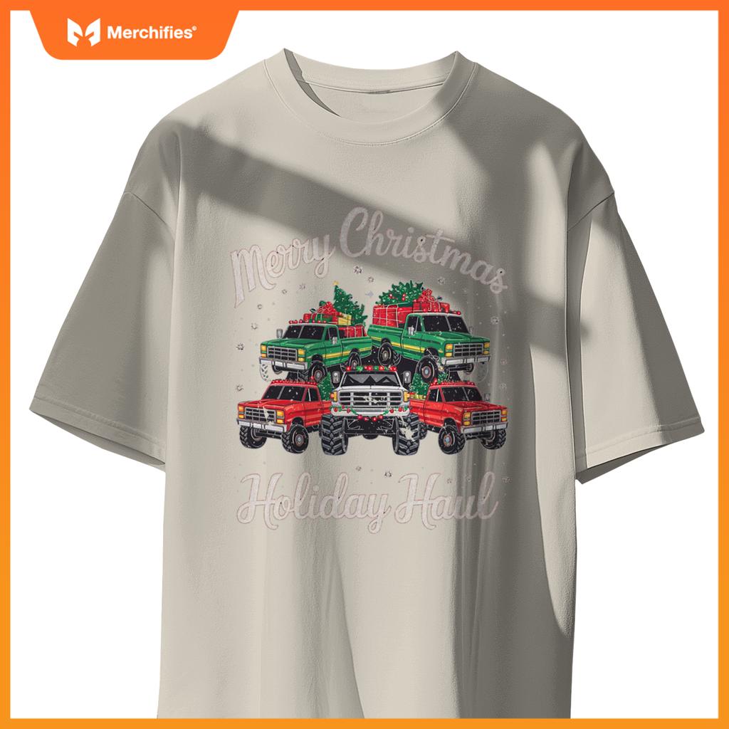 Merry Christmas Holiday Haul Tee – Festive Truck Design T-Shirt
