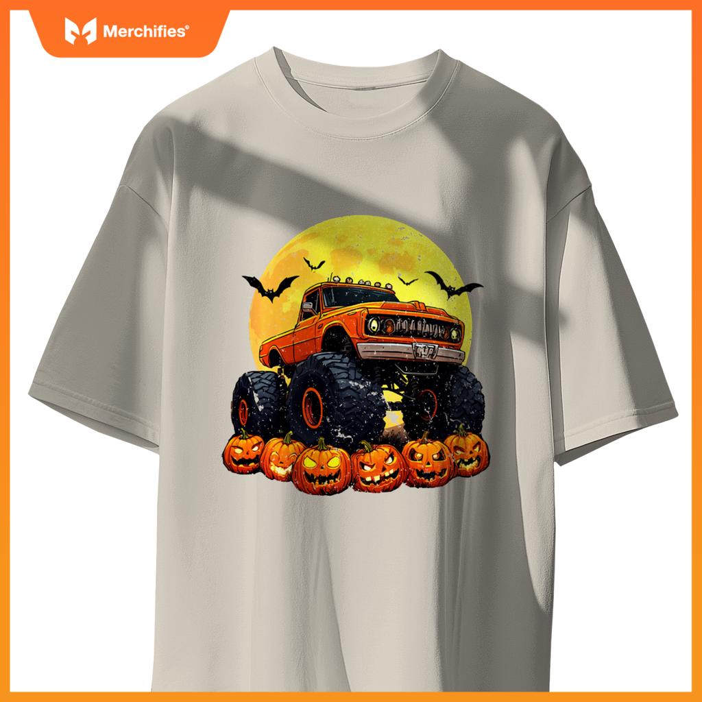 Monster Truck Ghost Pumpkin Toddler Costume Boys Halloween T-Shirt