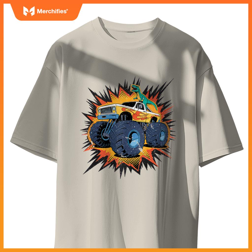Monster Truck Boy Family Birthday Party Dino Dinosaur Trucks T-Shirt