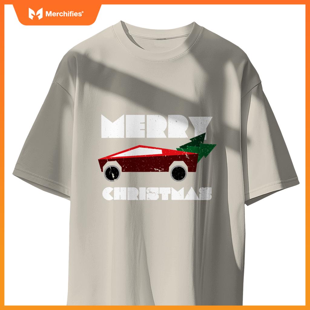 Futuristic Cyber Red Truck Pickup Christmas Tree Kids Men T-Shirt