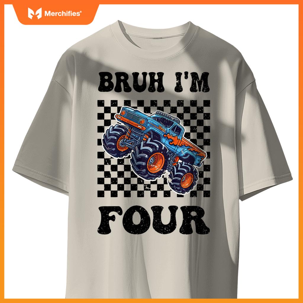 Kids 4 Years Old Boy Girl Bruh Im 4 Birthday Boys Monster Truck T-Shirt