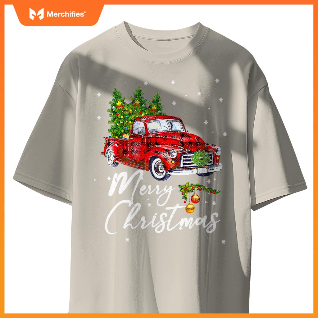 Merry Christmas Wagon Red Truck Pajama Family Party T-Shirt