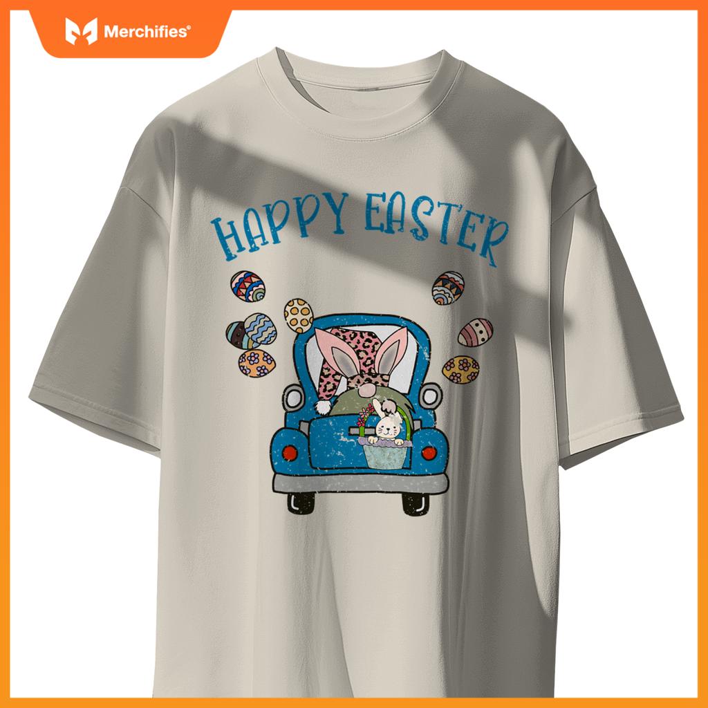 Happy Easter Gnome Bunny Rabbit In Truck Easter Egg Kids T-Shirt