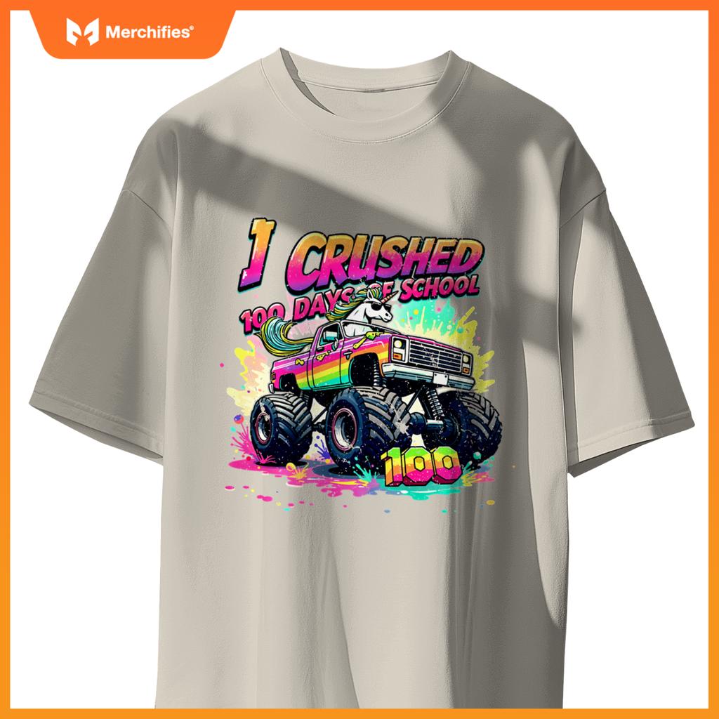 I Crushed 100 Days of School Monster Truck Unicorn Toddler T-Shirt