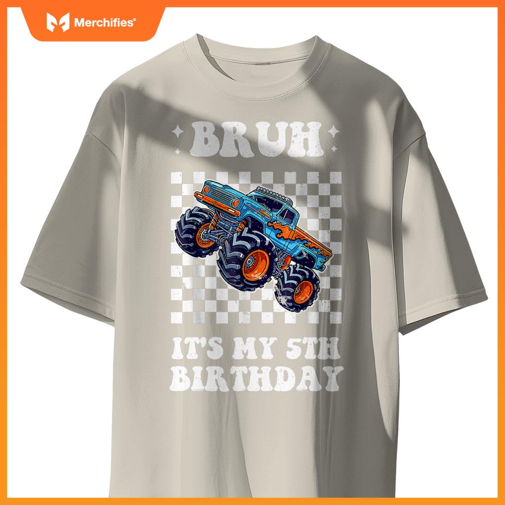 Kid 5 Years Old Bruh It's My 5th Birthday Boys Monster Truck T-Shirt