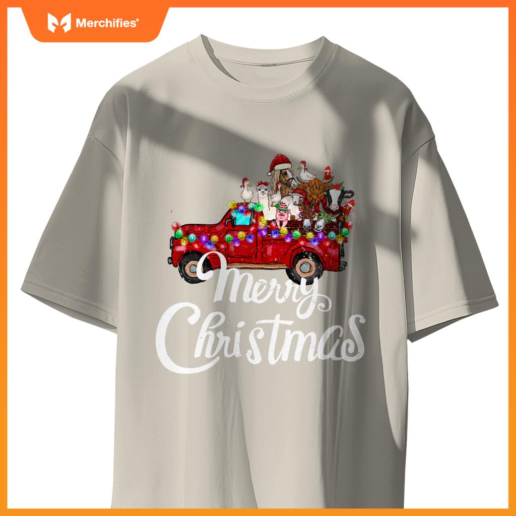 Merry Christmas Cute Christmas Farm Animal Truck T-Shirt