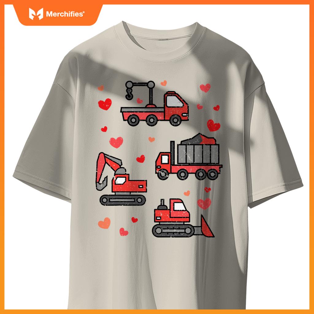 Kids Truck Excavator Klift Hearts Day Happy Valentines T-Shirt