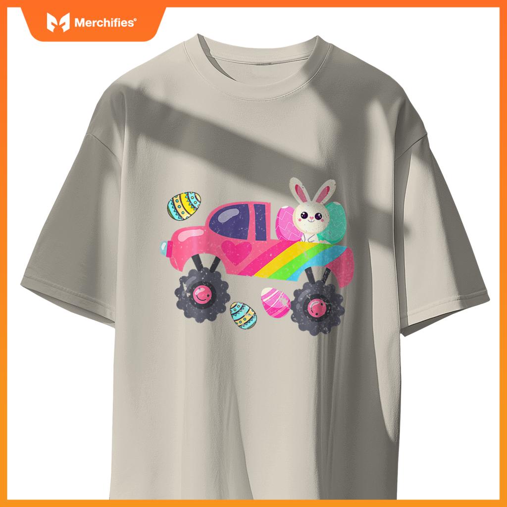 Kids Cute Bunny Rabbit Happy Easter Monster Truck Kids Egg Hunt T-Shirt