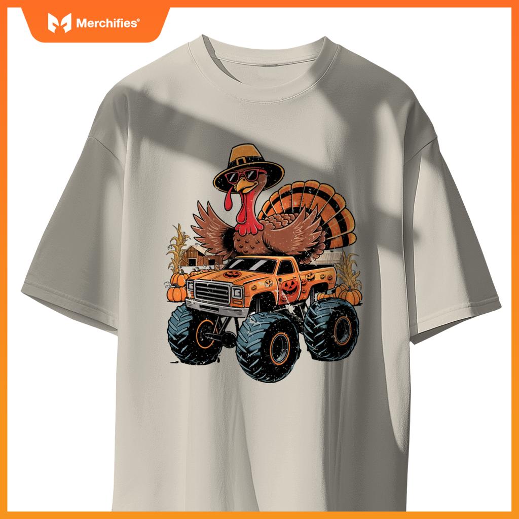Funny Turkey Thanksgiving Truck Fall Turkey Kid Thanksgiving T-Shirt