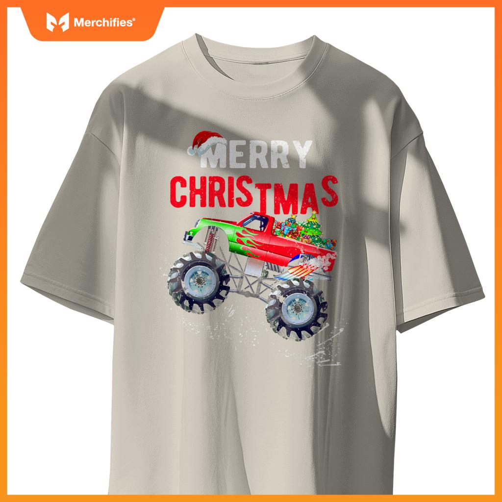 Merry Christmas Monster Truck Toddler Boys Xmas Kids T-Shirt