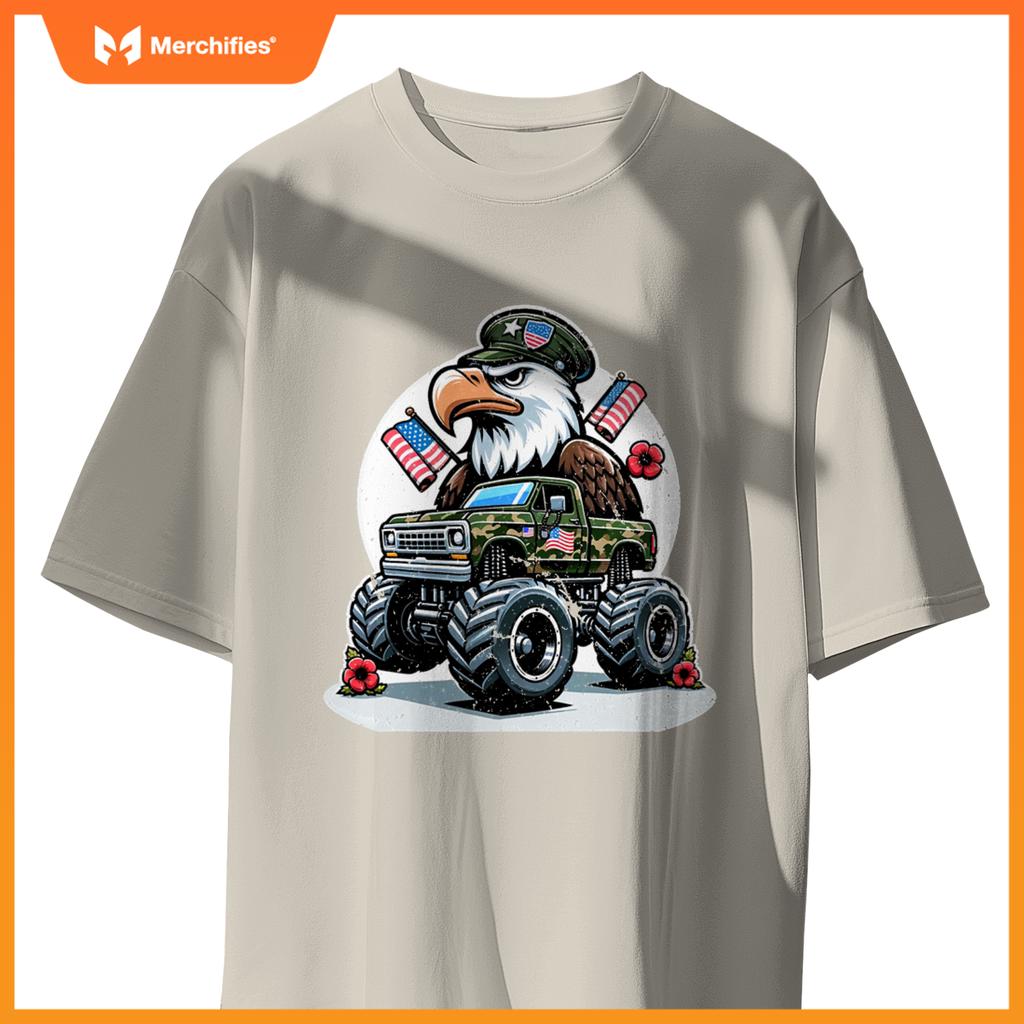 Memorial Day S Kids Boys Eagle American Flag Camo Truck T-Shirt