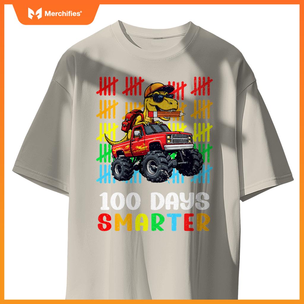 Monster Truck Dinosaur Boys 100 Days of School T-Rex Kids T-Shirt