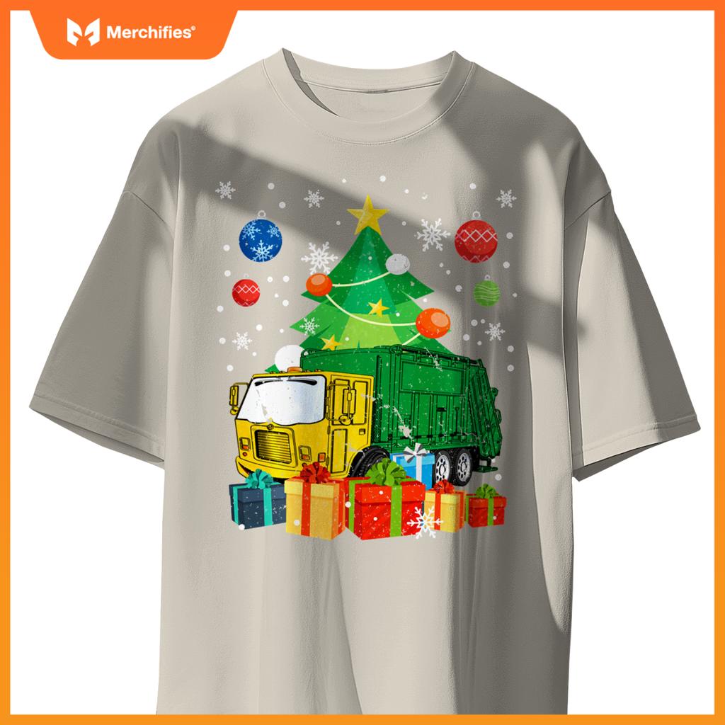 Garbage Truck Christmas Tree Lights Ornament Decor Xmas T-Shirt