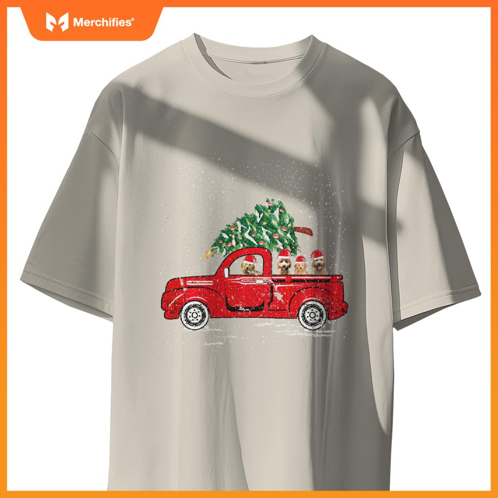Goldendoodle Riding Red Truck Santa Christmas Pajamas T-Shirt