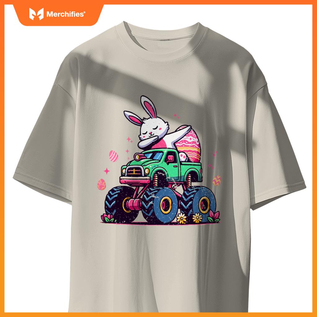 Kids Easter Day Bunny Monster Truck Eggs Cool Rabbit Dabbing T-Shirt